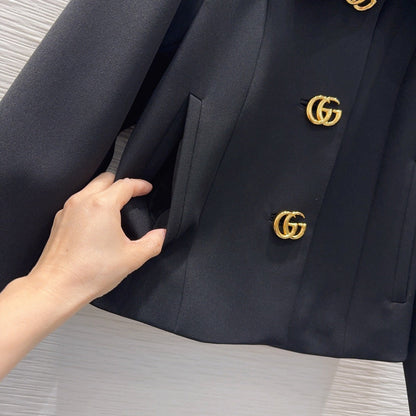 GG Crêpe Jacket With Double G Button Black Wool 346673