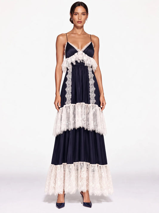 Calliope Lace Splicing Tiered Camisole Maxi Dress