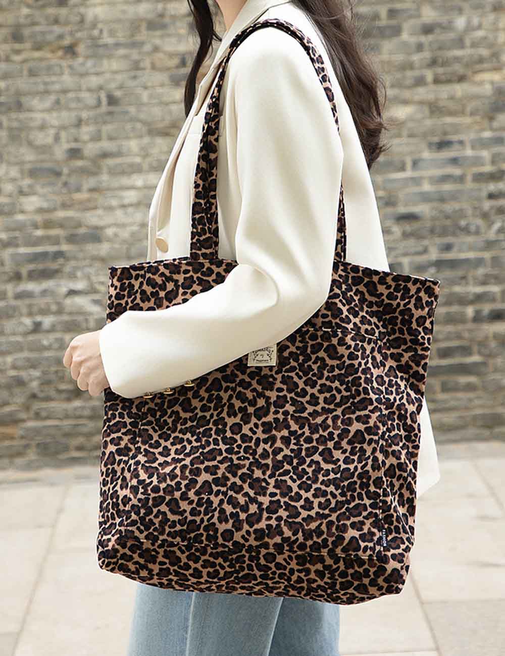 Casual Corduroy Leopard Print Shoulder Bag