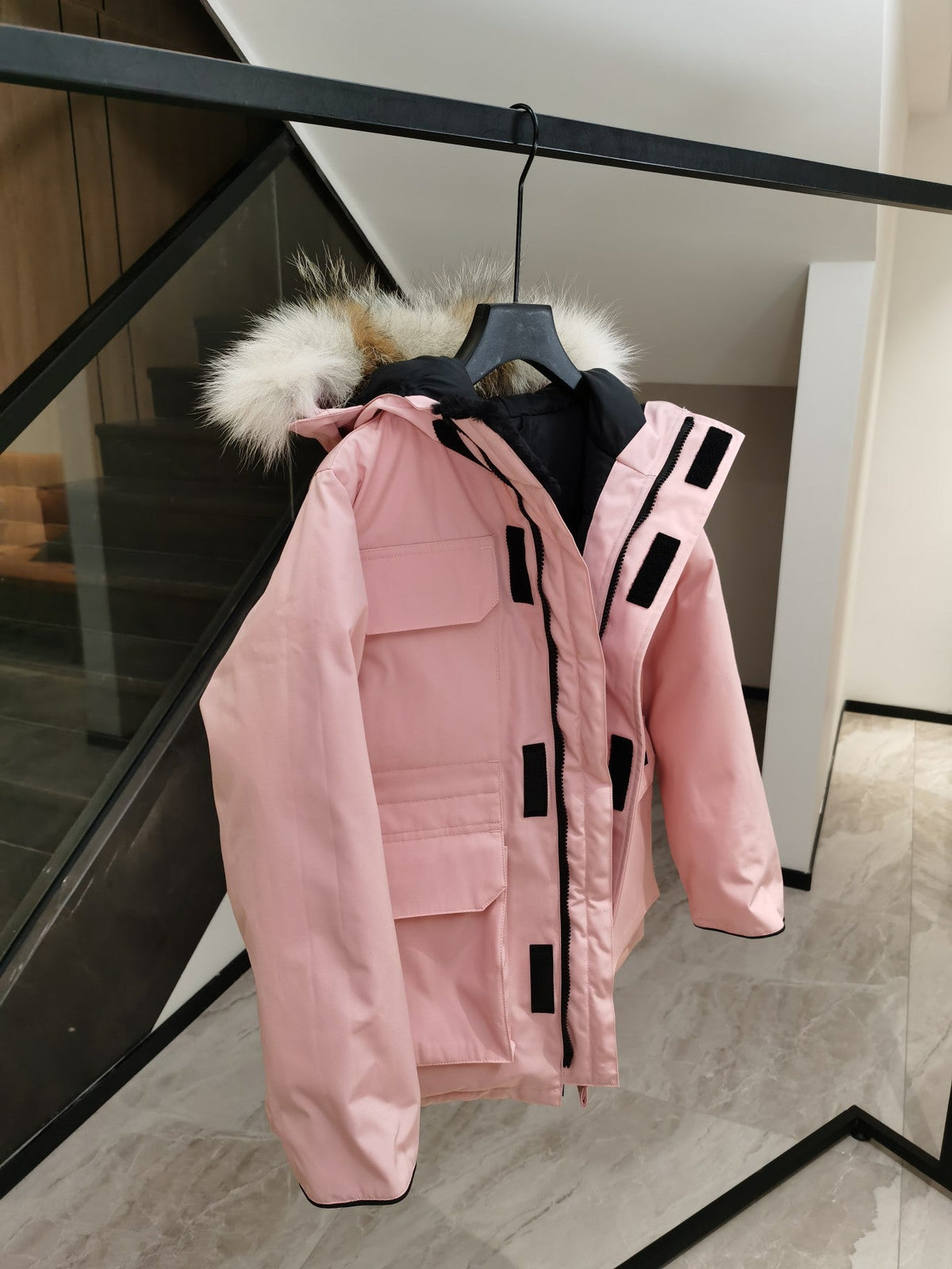 Canada Goose Children Parka Jacket Sandy Pink Fox Fur Polyester Cotton