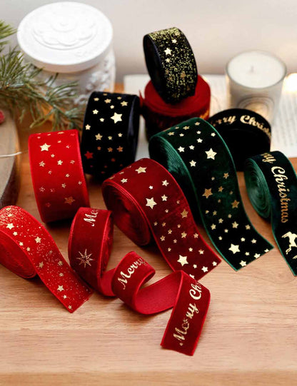 Christmas Velvet Gold Foil Bow Ribbon
