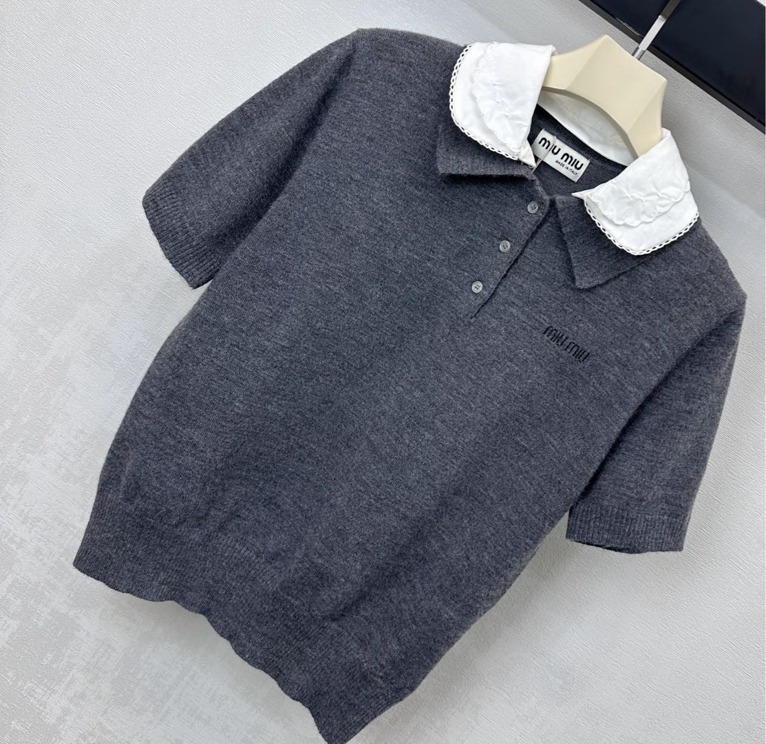 Miu Cashmere Polo Slate Gray Wool 350385