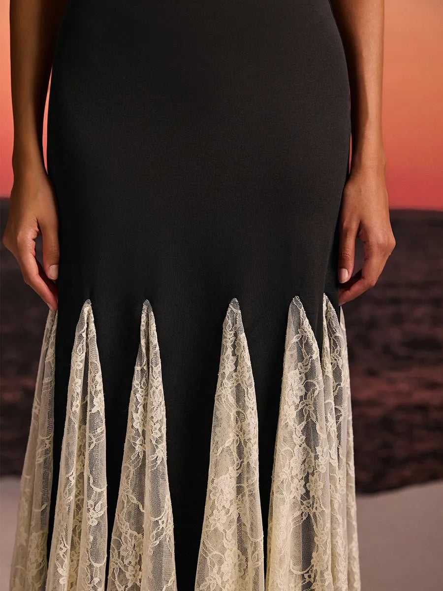 Aviana Spaghetti Lace Flared Maxi Dress