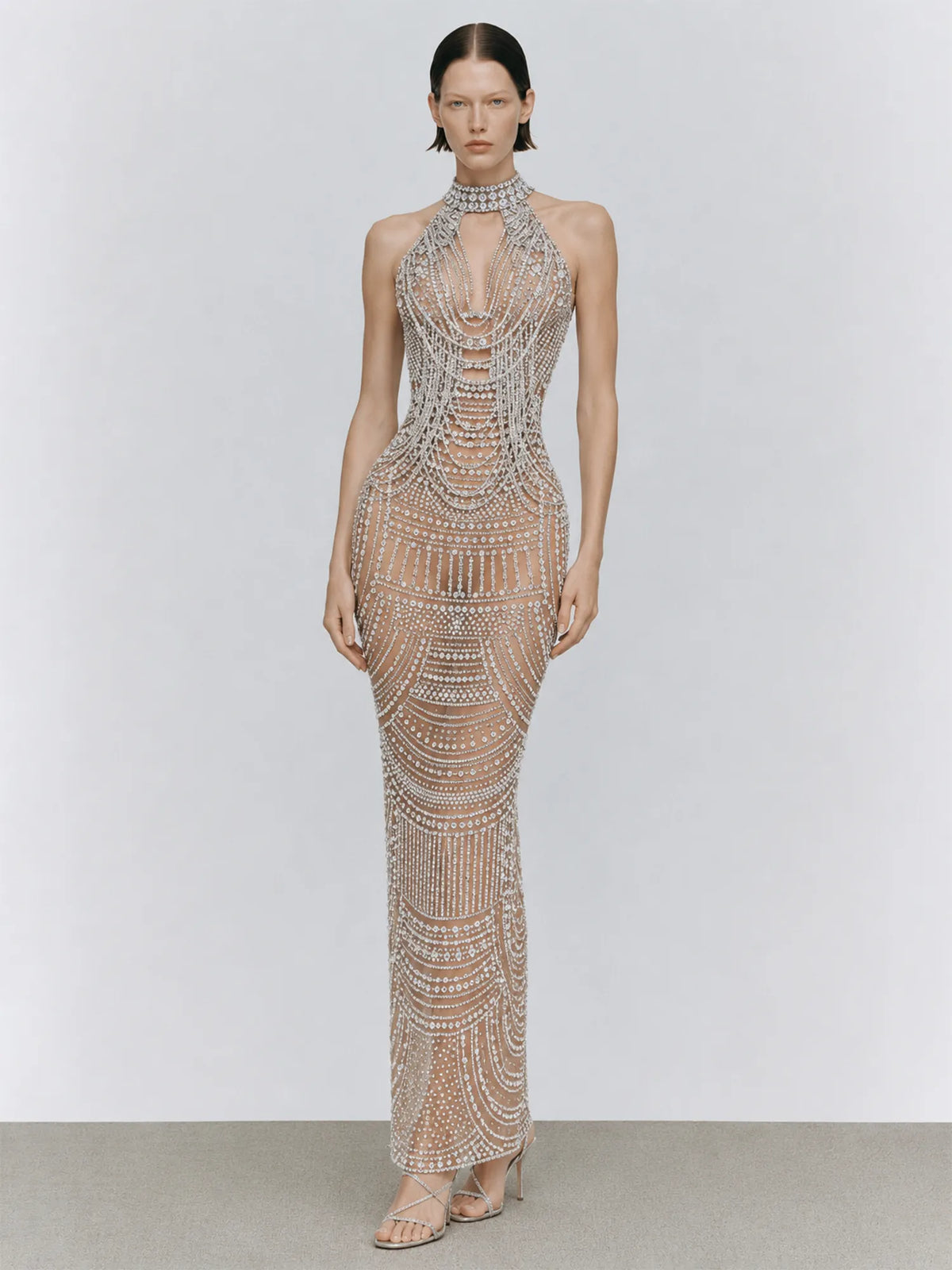Carmen Sexy Sheer Maxi Dress with Rhinestones