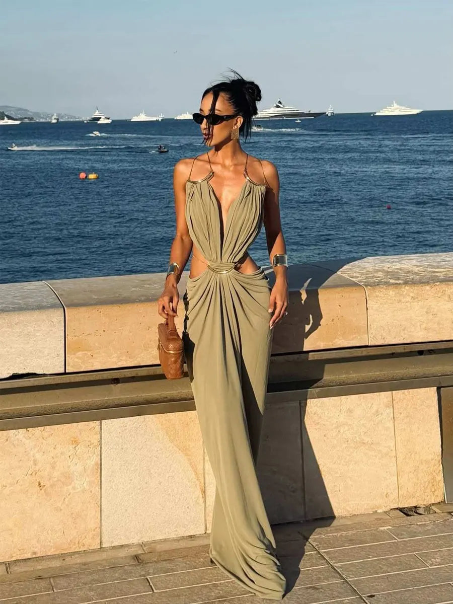 Wren Draped Cutout Spaghetti Strap Maxi Dress