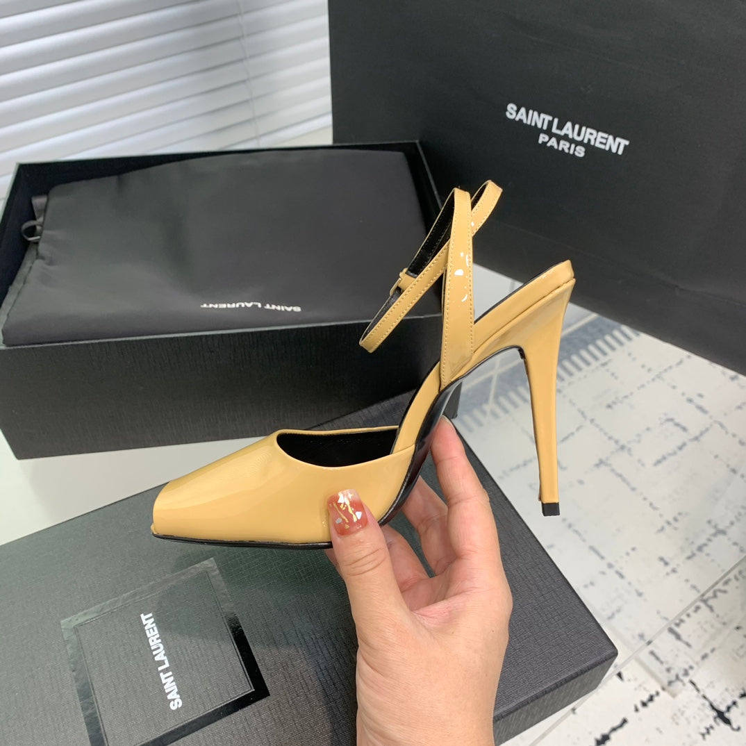 SL FISH MOUTH SANDAL PUMP FLAX POLISHED CALFSKIN