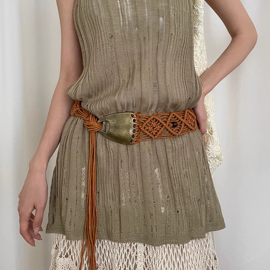 Beco - Distressed Metal Woven Belt - Boho &amp; Viantage