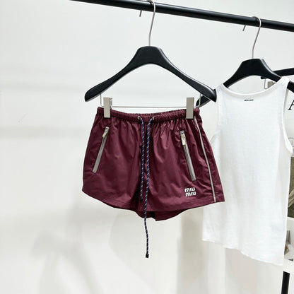 Miu Shorts Burgundy Windproof Fabric 349727