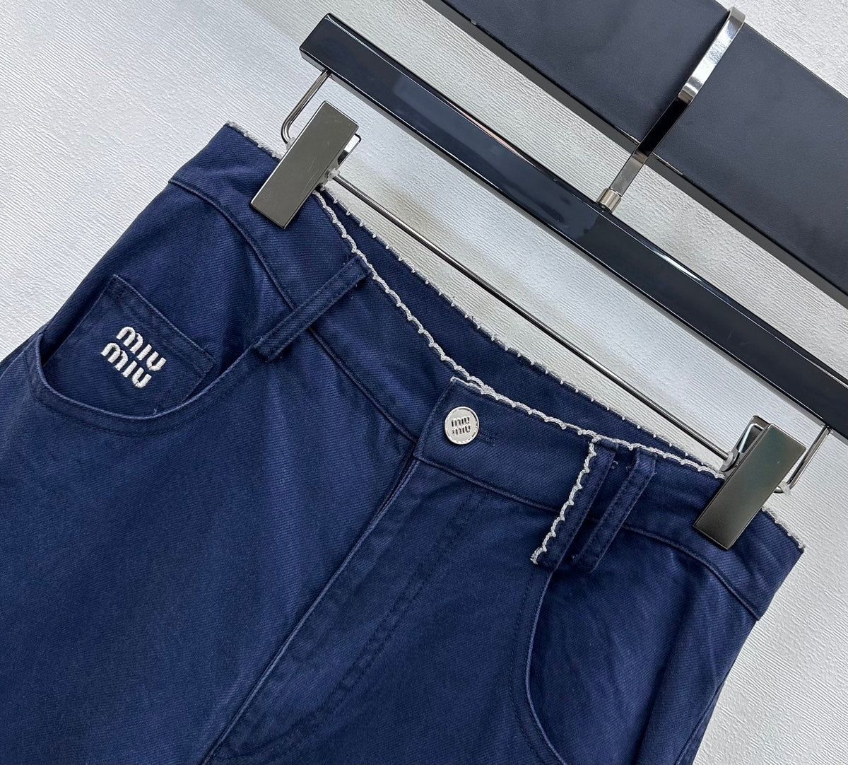Miu Logo Jeans Dark Navy Cotton Lyocell 350212