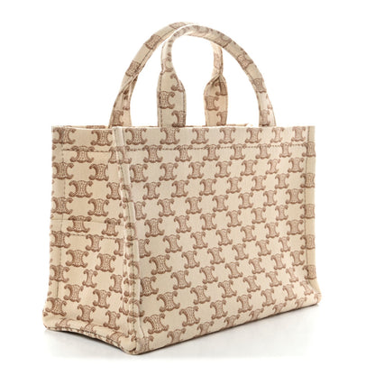 Canvas Calfskin Triomphe Print Small Cabas Thais White