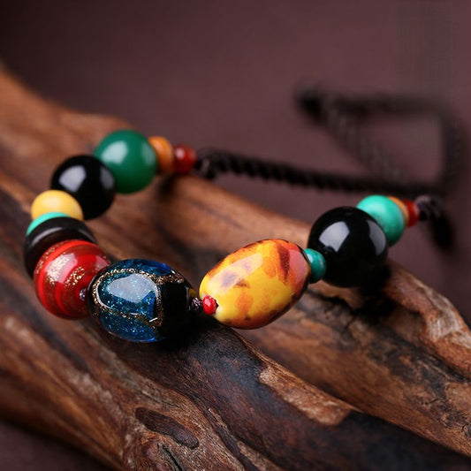 Women'S Collar Chain Retro National Style Literature And Art Short Necklace Ceramic Ornaments Simple Accessories