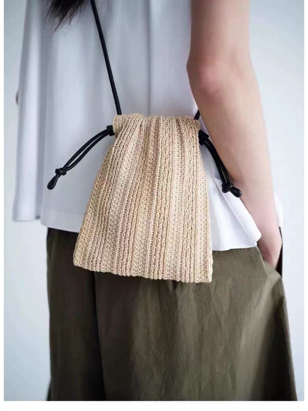 Cosbai - Minimalist Drawstring Knitted Crossbody Bag – Effortless &amp; Chic