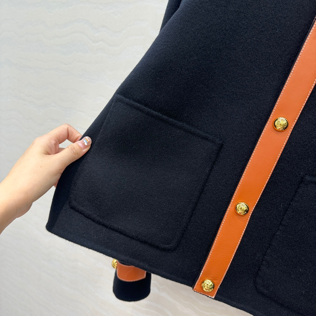 CE Arc De Triomphe Gold-Button Black Cashmere Coat
