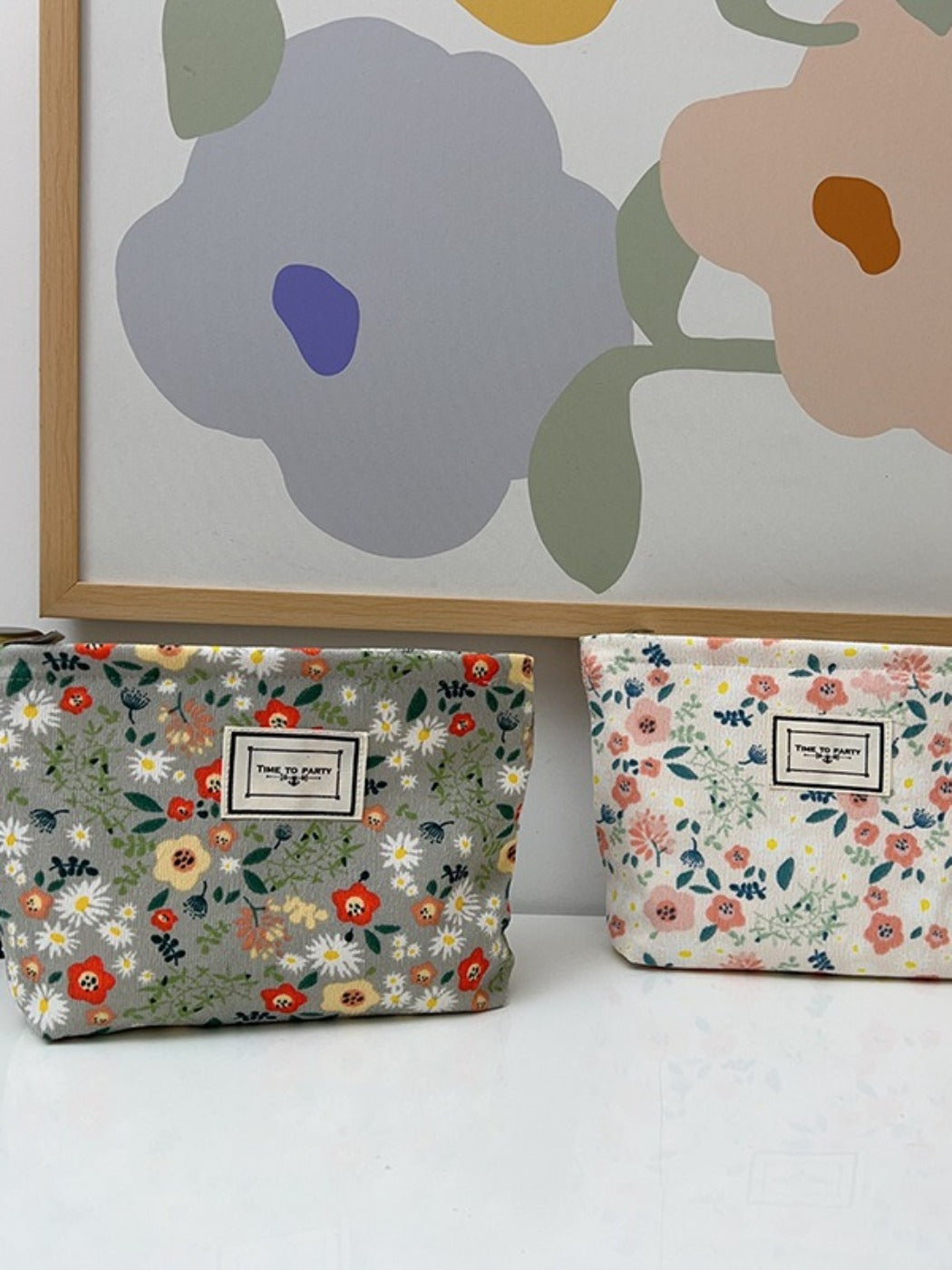 Cosbai - Floral Print Pouch Storage Bag With Zipper