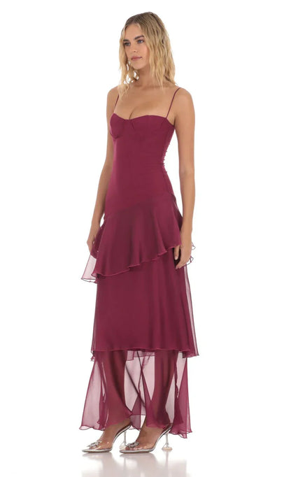 Long Ruffle Maxi Dress In Yellow