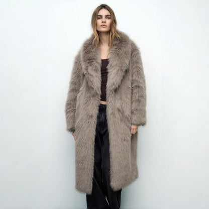 Long Fox Fur Collar Faux Fur Coat Women Fashion