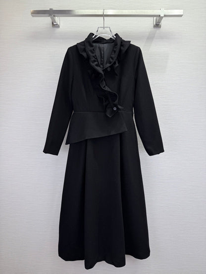 CD 25SS Ruffled V-neck Dress Black Wool 306508