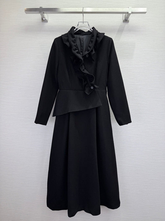 CD 25SS Ruffled V-neck Dress Black Wool 306508