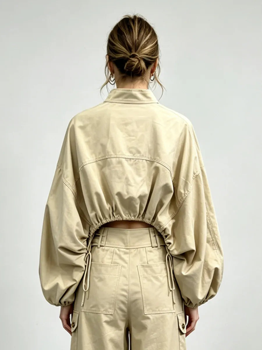 Mara Loose-Fit Cargo Top with Lantern Sleeves and Drawstring