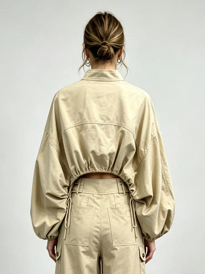 Mara Loose-Fit Cargo Top with Lantern Sleeves and Drawstring