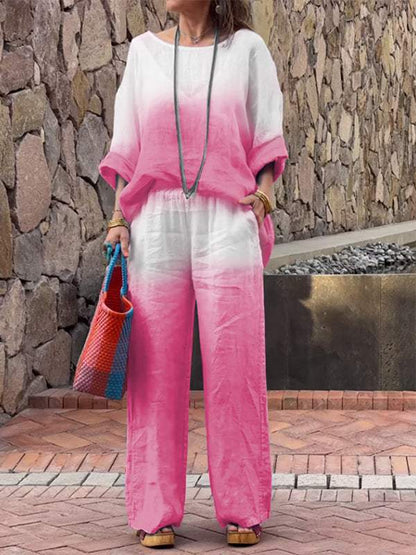 Women's Cotton and Linen Gradient Two-piece Set