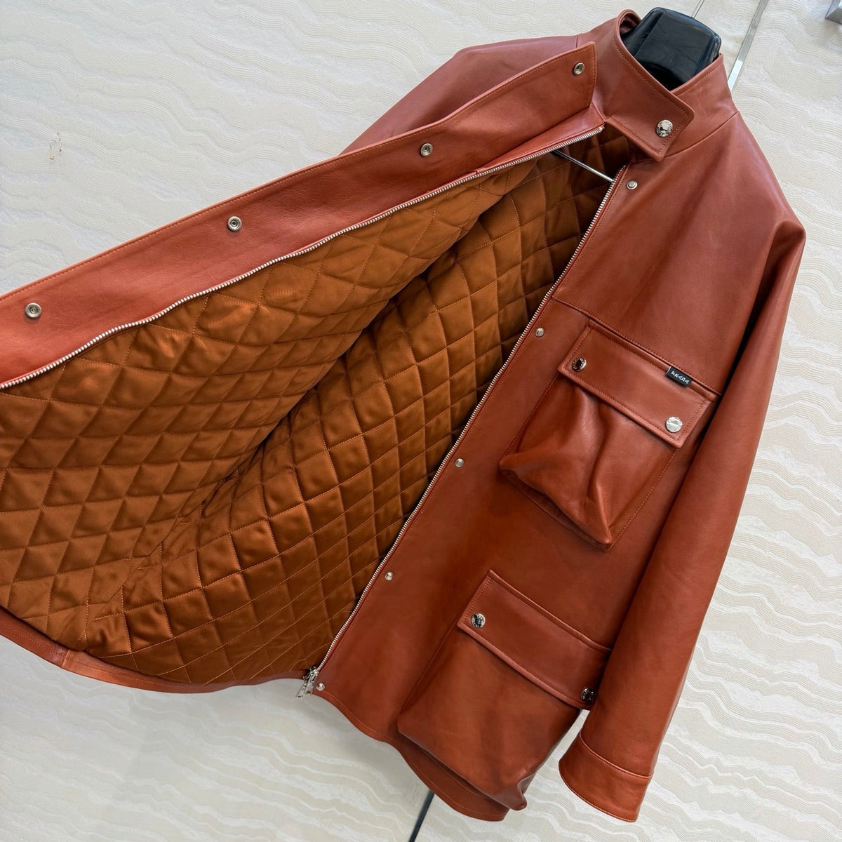 Prada 26S Biker Jacket Long Camel Leather Lambskin 341248