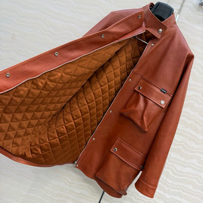 Prada 26S Biker Jacket Long Camel Leather Lambskin 341248