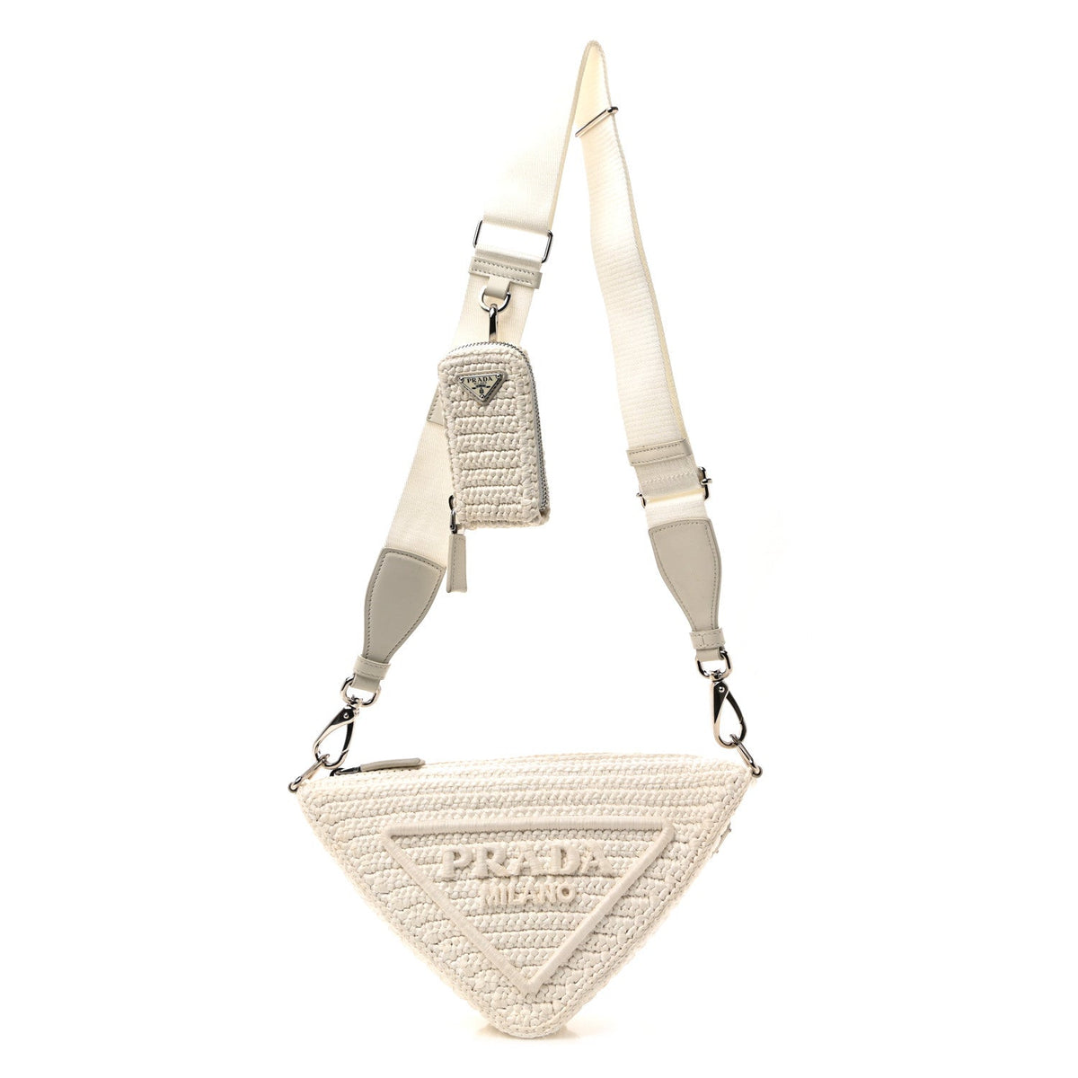 Yarn Raffia Effect Crochet Triangle Shoulder Bag White