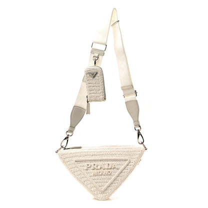 Yarn Raffia Effect Crochet Triangle Shoulder Bag White