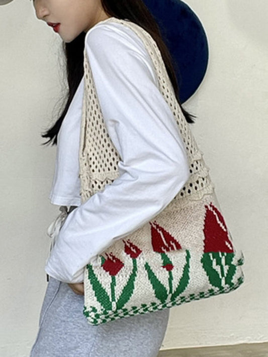 Floral Hollow Bags Woven Handbag