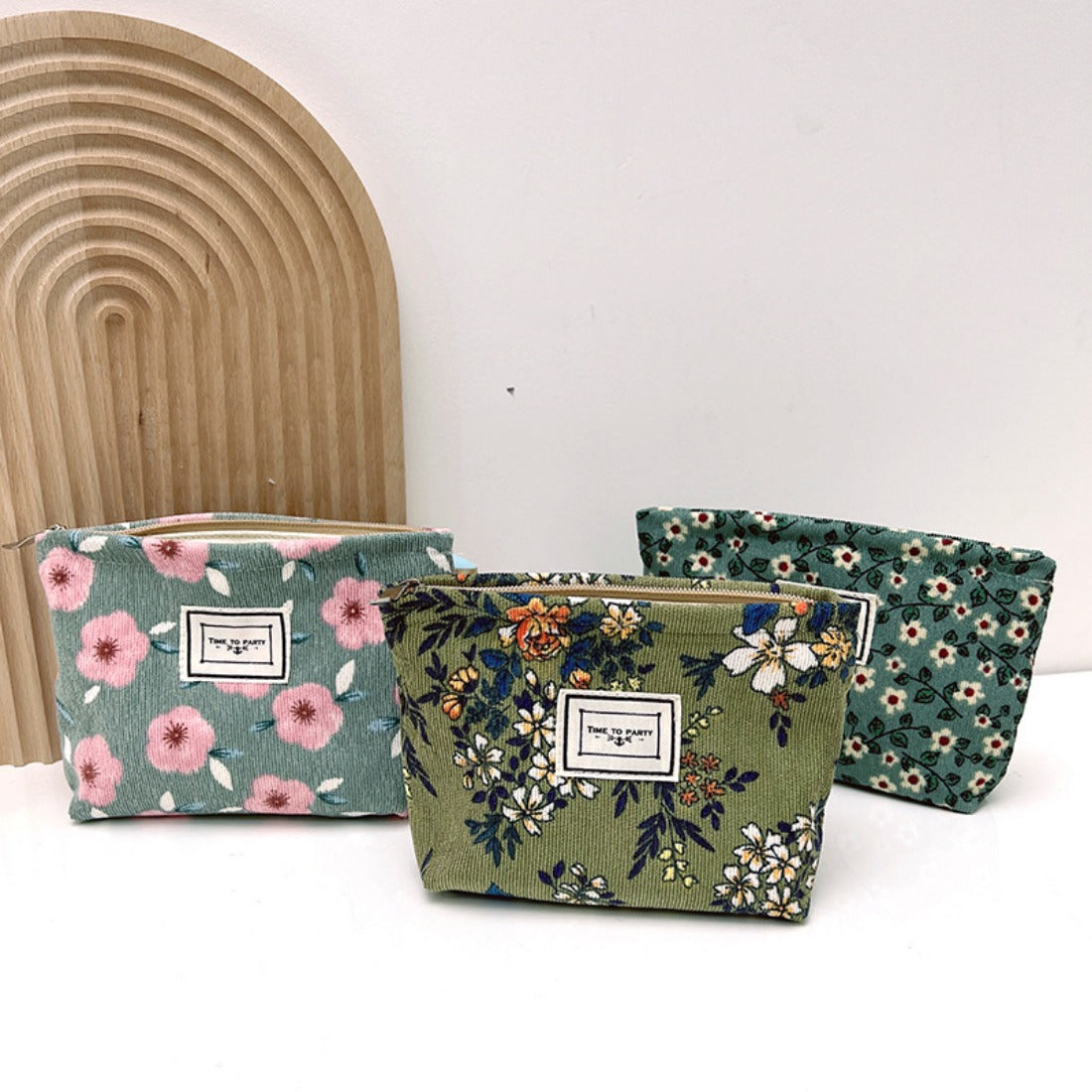 Cosbai - Small Floral Corduroy Cosmetic Bag