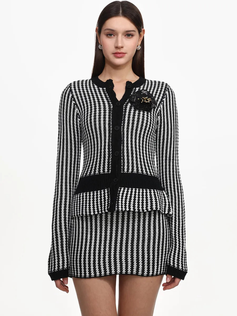 Gabriela Classic Contour Long Sleeve Stripe Knit Two Piece Set