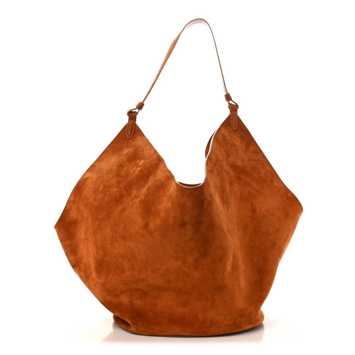 Suede Calfskin Medium Lotus Tote Caramel