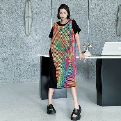 Rainbow Color Block Two Piece Loose A Line Dress