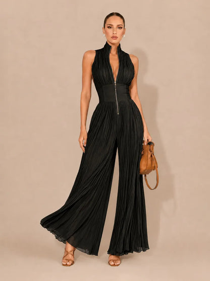 Ophelia Sleeveless Pleated Zip-Front Jumpsuit