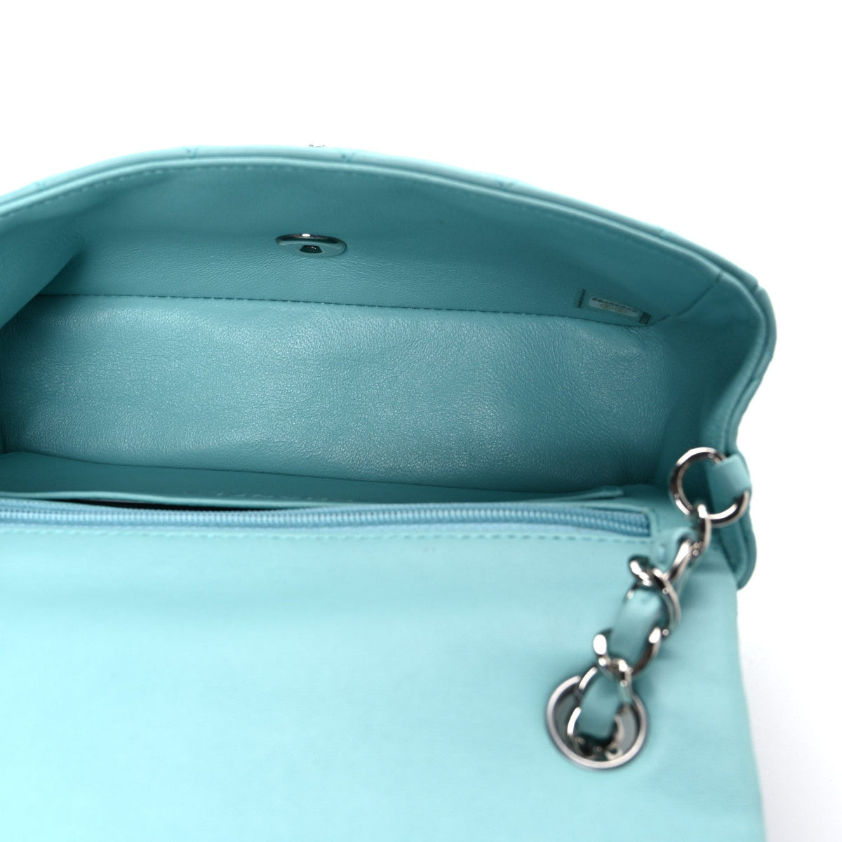 Lambskin Quilted Mini Rectangular Flap Light Blue