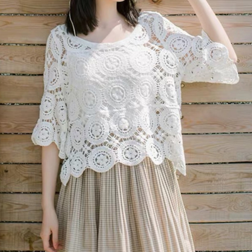 Crosa - Floral Crochet Lace Top – Breezy Spring/Summer Blouse