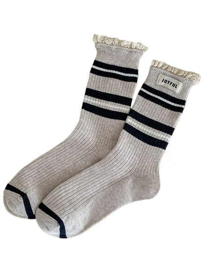 Rufia - Stripe Lace Trim Mid-Calf Capsule Socks