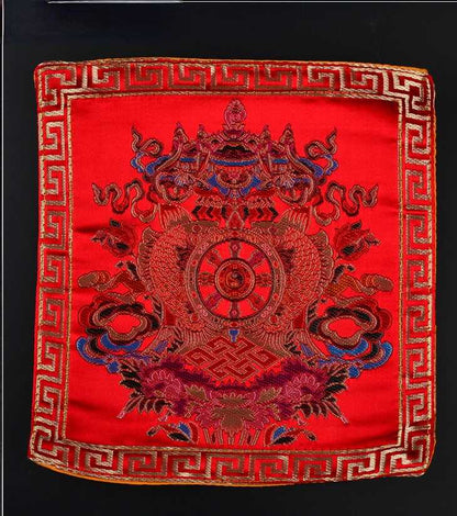 Tibetan Style Cloth Mat Embroidered With Eight Auspicious Crosses, Diamond Pestle, Bell Pestle, Tablecloth