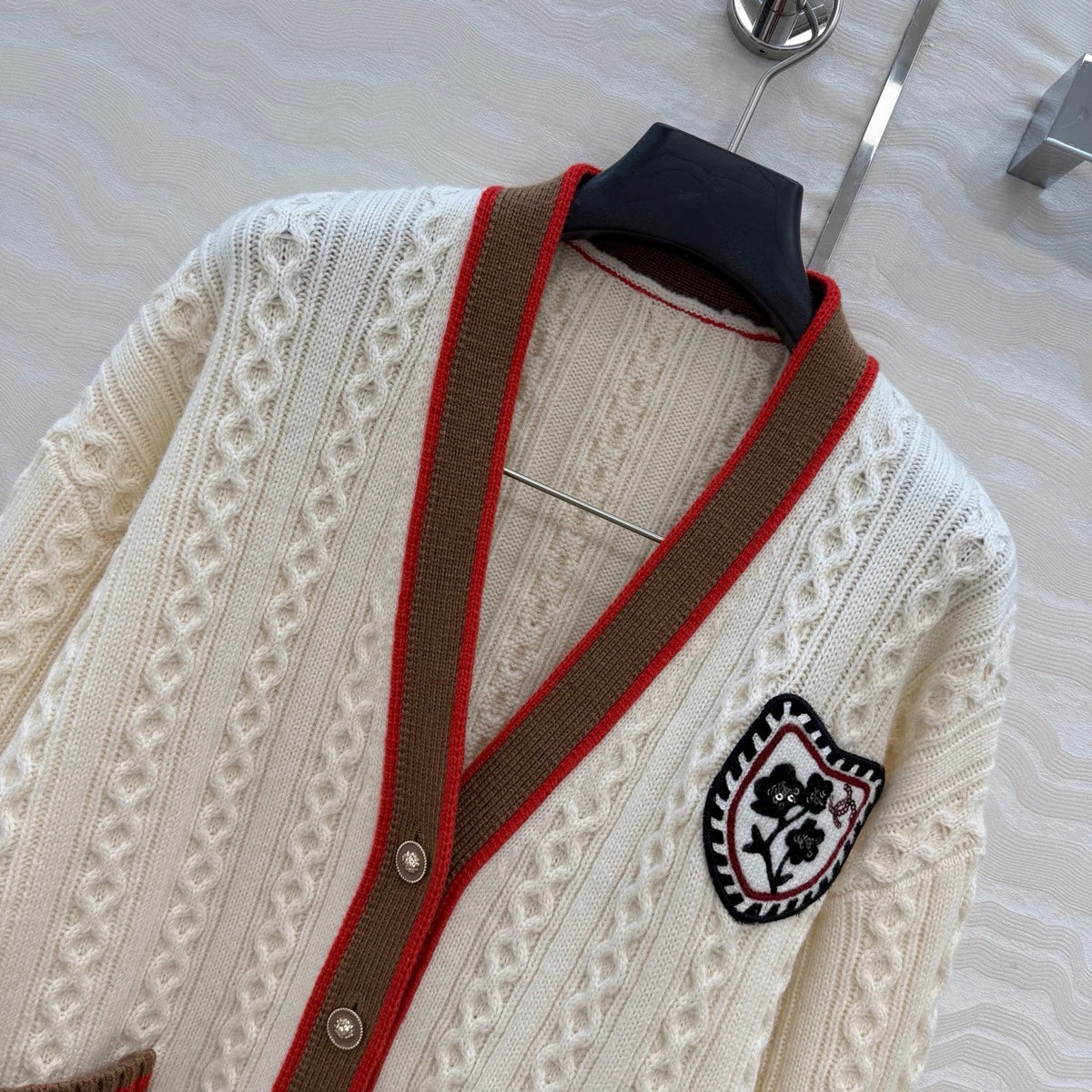 CC Spring 26 Cardigan White Brown Red Wool 342796