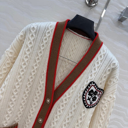 CC Spring 26 Cardigan White Brown Red Wool 342796
