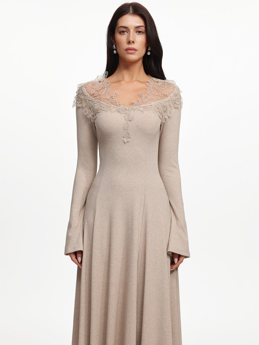 Madeline Vintage Long Sleeve Floral Knit Maxi Dress