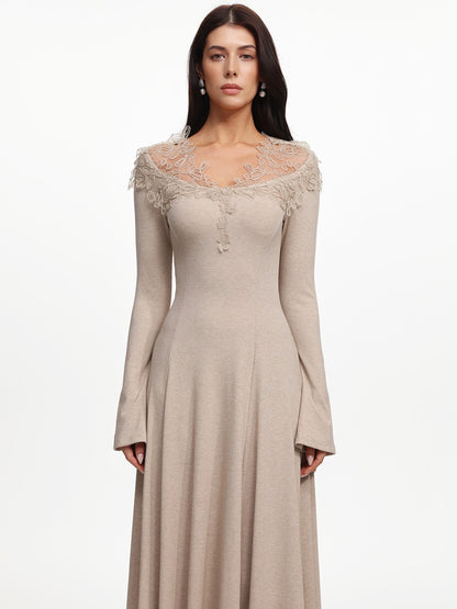 Madeline Vintage Long Sleeve Floral Knit Maxi Dress