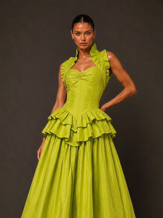 Vivian Halter-Neck Tiered Midi Dress