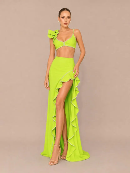Noelia Ruffled Slit Two-Piece Set
