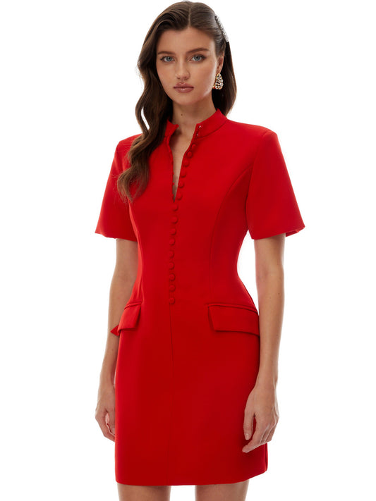 Sophia Stand Collar Short Sleeves Mini Dress