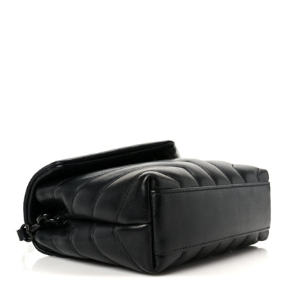 Calfskin Y Quilted Monogram Monochrome Toy Loulou Crossbody Bag Black