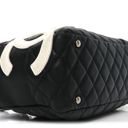 Calfskin Quilted Large Cambon Bowler Black White