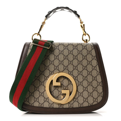 GG Supreme Monogram Textured Dollar Calfskin Web Medium Blondie Shoulder Flap Bag Beige Ebony New Acero