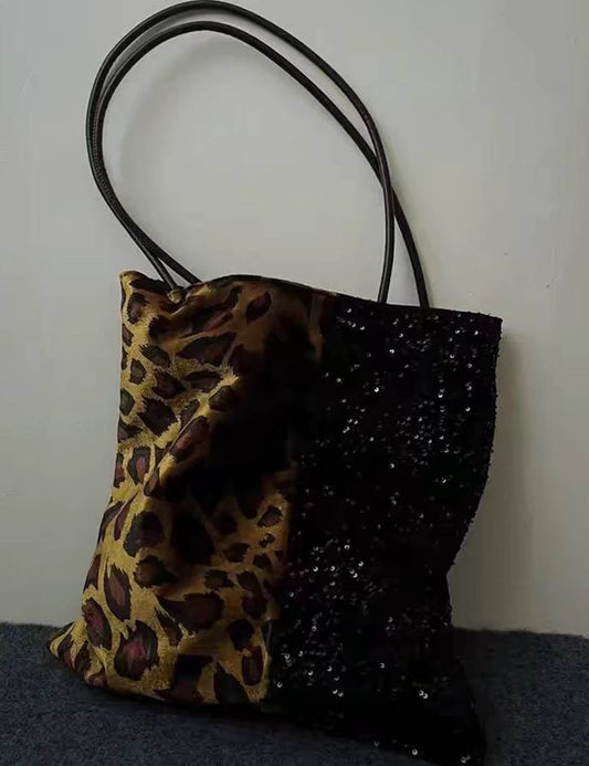 Retro Leopard Print Sequins Shoulder Bag